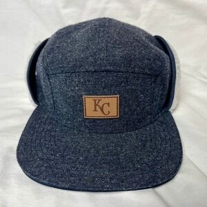 New KC Royals Trapper Hat Navy Blue Sherpa Ear Flap Snapback Wool Blend Baseball